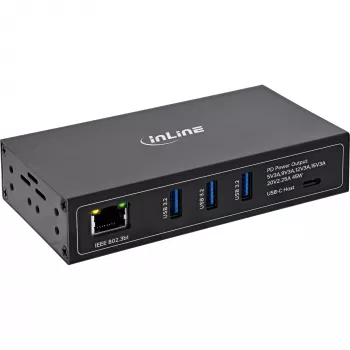 InLine® industrijski 4-portni USB PoE hub (3x USB-A / 1x USB-C)