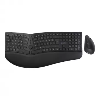 Perixx PERIDUO-614 DE bežični ergonomski set tipkovnice i miša, podijeljena tipkovnica, vertikalni miš, 2,4 GHz, crni (njemački raspored)