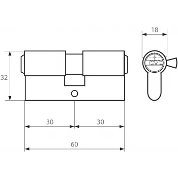PSG 63.63030.MN Euro Profile Double Cylinder Lock, Solid Brass, Satin Nickel, 30/30 mm, 3 Keys