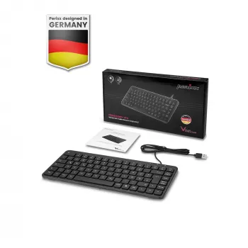 Perixx PERIBOARD-414 B DE žična mini USB tipkovnica, tihe tipke, njemački raspored, crna