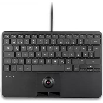 PERIX PERIBOARD-427 H DE žična USB mini tipkovnica s integriranim trackballom i pozadinskim osvjetljenjem, crna