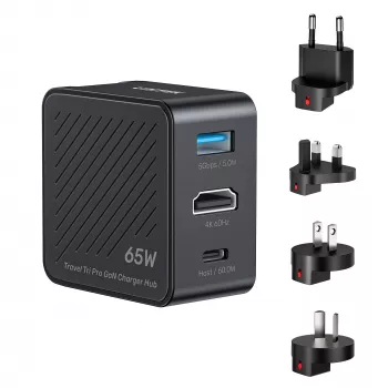 UNITEK P1242ABK01 GaN 3-u-1 putni punjač-hub 65W s 4K@60Hz HDMI, USB-A i USB-C