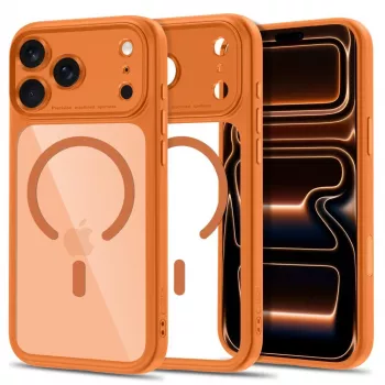 Tech-Protect MagPeak MagSafe CC Case for iPhone 17 Pro Max / 18 Pro Max - Cosmic Orange/Clear