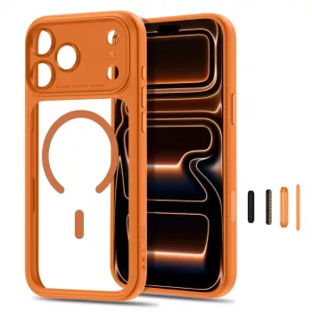 Tech-Protect MagPeak MagSafe CC Case for iPhone 17 Pro Max / 18 Pro Max - Cosmic Orange/Clear