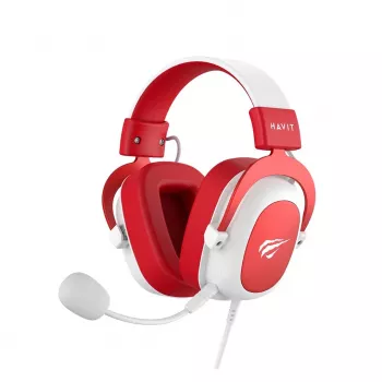HAV H2002d žičane gaming slušalice s 50-mm driverima, RGB LED, mikrofonom za izolaciju buke, bijelo-crvene