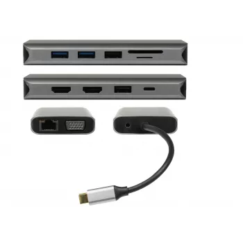 ALLNET PSUC0216 - USB 3.2 Gen 1 (3.1 Gen 1) Type-C - 3.5mm - HDMI - RJ-45 - USB 2.0 - USB 3.2 Gen 1 (3.1 Gen 1) Type-A - USB 3.2 Gen 1 (3.1 Gen 1) Type-C - VGA - 3840 x 2160 Pixel - MicroSD (TransFlash) - SD - Grau - 100 W