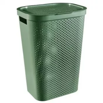 CURVER Infinity Recycled 60L kutija za rublje, zelena, 44x35x60 cm, prozračna košara za rublje od reciklirane plastike s poklopcem i ručkama