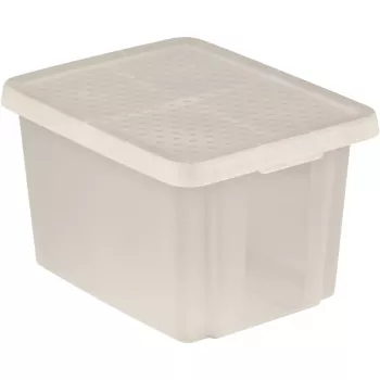 CURVER Essentials 26L Transparent Storage Box with Lid, Stackable & Nestable, 44x34x27 cm