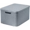 CURVER Style L Storage Box with Lid, 32L, Light Grey, Rattan Effect, Stackable