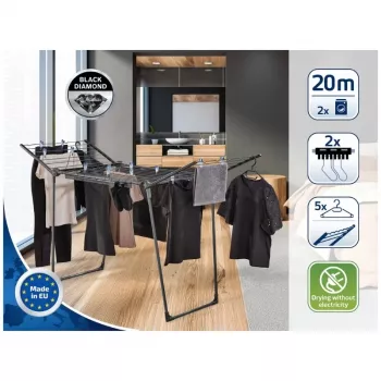 LEIFHEIT stalak za rublje Pegasus 200 Solid Black 20 m duljine sušenja, sklopivi