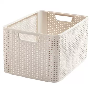 CURVER Box Style L 43.6 x 32.6 x 23 cm Cream – Foldable Fabric Storage Box with Lid and Handles, 32.7 L