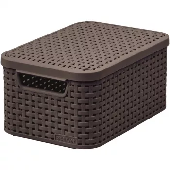 CURVER Style S Storage Box with Lid, 29.1 x 19.8 x 14.2 cm, Dark Brown, 8.18 L, Collapsible, Metal Eyelet Handle