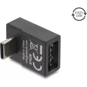 Delock USB 2.0 USB Type-C utikač na Easy USB Type-A utičnicu zakrenuti adapter, crni