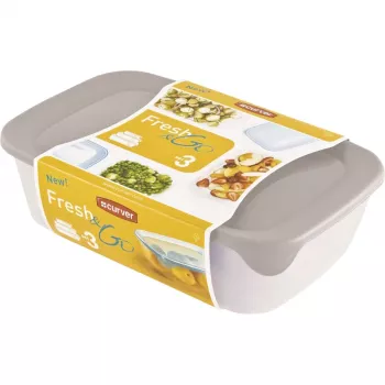 Curver Fresh & Go set kutija za spremanje, 3 pravokutne posude, 2L + 1L + 0,5L, prozirno s poklopcima u boji hermetički