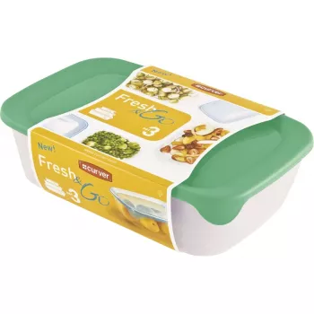 Curver Fresh & Go set kutija za spremanje, 3 pravokutne posude, 2L + 1L + 0,5L, prozirno s poklopcima u boji hermetički