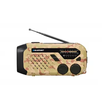 Blaupunkt ER10DC radio za hitne slučajeve sa solarnim punjenjem, kurblom, powerbankom, LED svjetiljkom, SOS sirenom, AM/FM, pustinjska kamuflaža