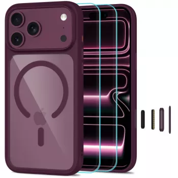 TECH-PROTECT MagOne MagSafe futrola + kaljeno staklo paket od 2 za iPhone 17 Pro / 18 Pro – Dark Cherry/transparentna