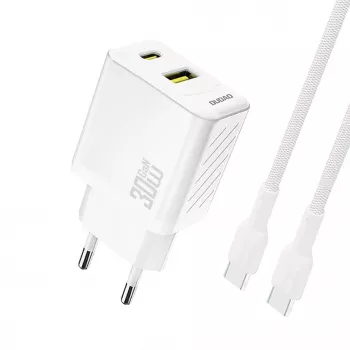 Dudao A27TCEU PD 30W GaN USB-A USB-C zidni punjač s USB-C kabelom - bijeli