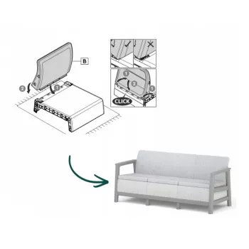 KETER vrtna sofa trosjed Scandi Linea 3 Seater Sofa, svijetlosiva/tamnosiva čelična