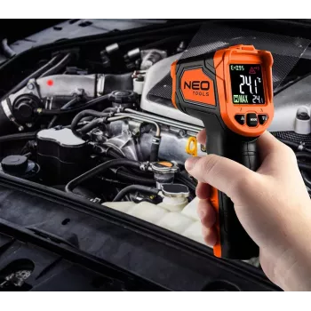 NEO TOOLS 75-276 pirometar, beskontaktni infracrveni termometar s dvostrukim laserskim nišanjenjem, -50 °C do 880 °C, 12:1 D:S, podesiva emisivnost, LCD s pozadinskim osvjetljenjem