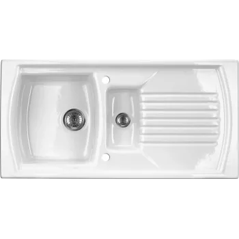 DEANTE ZCL_651N 1.5-Bowl Ceramic Kitchen Sink with Drainer, White