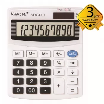 REBELL RE-SDC410 BX polustolni kalkulator, 10-znamenkasti LCD, dvojno napajanje (solarno i baterija), crni