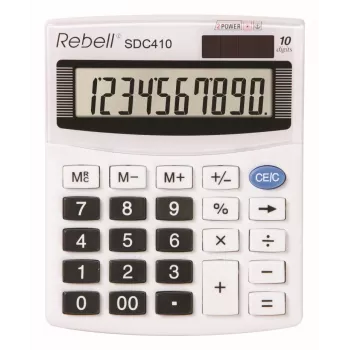 REBELL RE-SDC410 BX polustolni kalkulator, 10-znamenkasti LCD, dvojno napajanje (solarno i baterija), crni