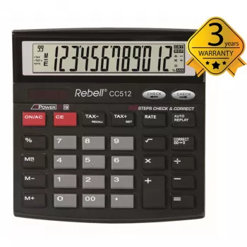 REBELL RE-CC512 BX stolni kalkulator 12 znamenki dvojno napajanje crno-srebrni