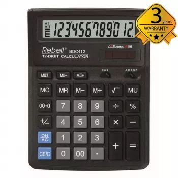 REBELL RE-BDC412 BX stolni kalkulator 12 znamenki dvojno napajanje crni