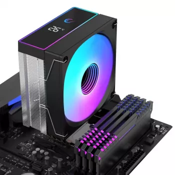 Rampage Octagon B70 CPU zračni hladnjak, 120 mm ARGB, prikaz temperature, crni