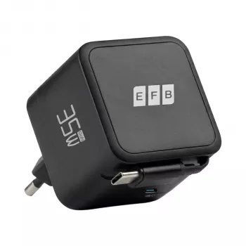EFB Elektronik G352CE 35W GaN USB-C zidni punjač s uvlačivim kabelom 0,7m, PD3.0 i QC3.0, crni