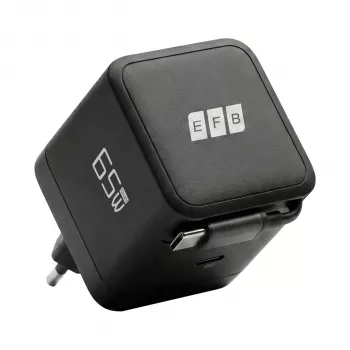 EFB Elektronik G652CE 65W GaN USB-C PD 3.0 zidni punjač s uvlačivim kabelom, crni
