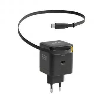 EFB Elektronik G652CE 65W GaN USB-C PD 3.0 zidni punjač s uvlačivim kabelom, crni