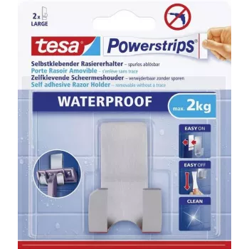 tesa Powerstrips držač brijača WAVE WATERPROOF, nehrđajući čelik, za mokre prostore (tuš/kupaonica), 1 kom