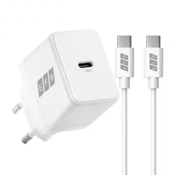 EFB Elektronik G201CE 20W USB-C GaN set zidnog punjača s 2m USB-C kabelom, PD3.0 i QC3.0, bijeli