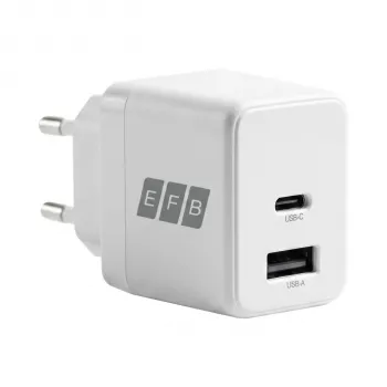 EFB Elektronik G301A1CE 30W GaN USB-C PD3.0 + USB-A QC3.0 set zidnog punjača s 2m USB-C kabelom, bijeli