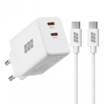 EFB Elektronik G452CE 45W dual USB-C GaN set zidnog punjača s 2m USB-C kabelom, bijeli
