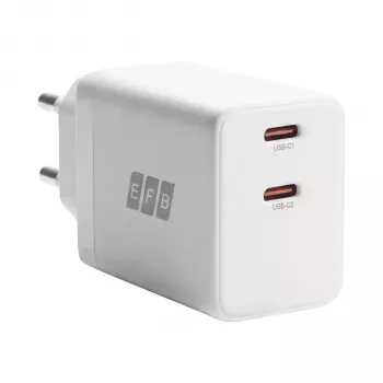 EFB Elektronik G452CE 45W dual USB-C GaN set zidnog punjača s 2m USB-C kabelom, bijeli