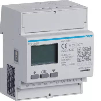 Hager ECP302C trofazno brojilo energije za strujne transformatore 1A ili 5A, 4-modulna DIN tračnica, S0 impulsni izlaz