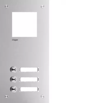 Hager RTQ103X Front Plate for Intercom Mono, 3 Call Buttons, Silver Anodized Aluminum