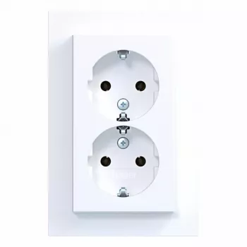 HAGER WAS2175WM Double Socket Outlet with Hinged Cover, Berker A.1, Polar White