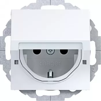 HAGER WAS1213WG Schuko utičnica s poklopcem, 45° podžbukna, polarno bijela
