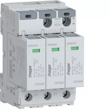 Hager SPE340 prenaponska zaštita tip 2, 3-polna, TNS/TT, 275V, 20kA, 40kA Imax