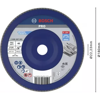 Bosch X571 Best for Metal Flap Disc, 180 mm Diameter, 22.23 mm Bore, Zirconia Alumina, Grit 40, 1 Piece 2608607342