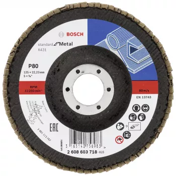 Bosch X431 standardna lepezasta brusna ploča za metal, ravna, 125 mm, granulacija 80, nosač od stakloplastike 2608603718