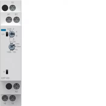 Hager EZF100 višenamjenski vremenski relej, 230V AC, 8 funkcija, 0,1s-10h, 1 CO kontakt, za DIN tračnicu