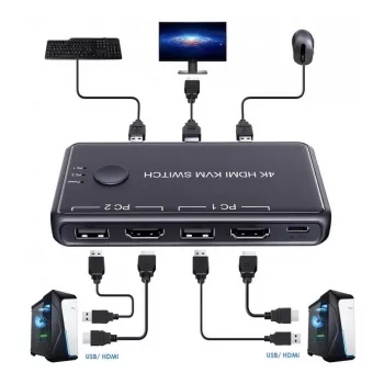 Exertis Connect mini KVM preklopnik, 2 porta, HDMI / USB (060182)