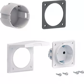 HAGER ZY02SD SCHUKO utičnica montažni paket za prirubnu montažu, 1-struki, 250 V, 16 A, bijeli
