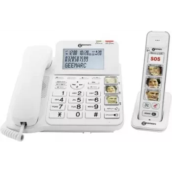 Geemarc AMPLIDECT COMBI-PHOTO 295 Corded Senior Phone with Answering Machine, Photo Buttons, Backlit Display, White