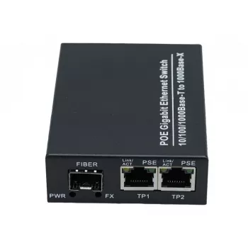 EXERTIS CONNECT medijski konverter s 30 W PoE+ injektorom, 2x 10/100/1000 Mbps RJ45, 1x 100/1000 Mbps SFP utor 311793